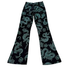 Motel XS Black Dragon Print Flare Leg Pants Urban Outfitters Festival Rave Party