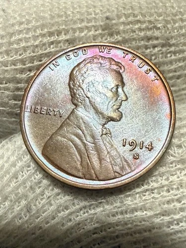 1914-S 1c Lincoln Wheat Cent. Attractive Au+ Details, Toned