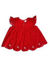 Crushed Red Velvet Girls 4T Party Dress Scalloped Hem Mid Century Holiday Xmas