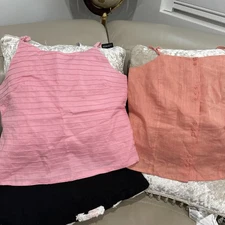 100% Linen 2 - Tank Top Size XL Spaghetti Strap Y2K Chic Boho Lined Pink &Salmon