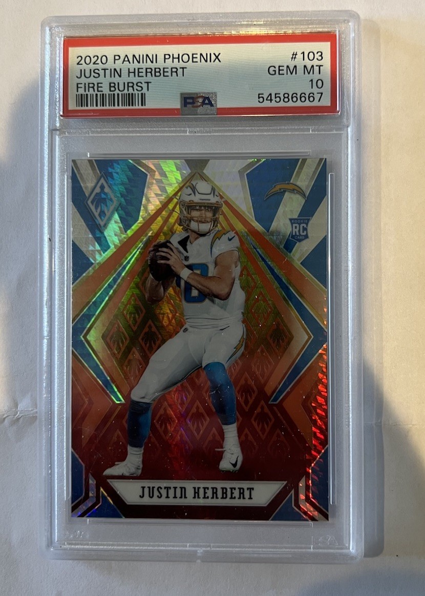 2020 Panini Phoenix Justin Herbert #103 Fire Burst Rookie PSA 10 Chargers