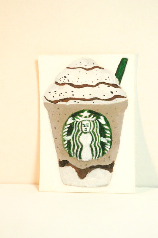 ACEO Starbucks Mocha Cookie Crumble Frappuccino Art Original SweetBrushStudio