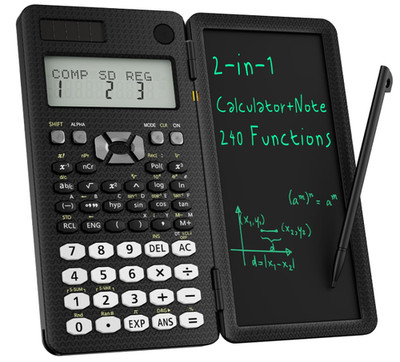 Calculadora científica plegable con bloc de notas, pantalla doble, energía solar