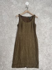 RALPH LAUREN Wool Shift Dress Brown/Camel/Gold Metallic Herringbone 6