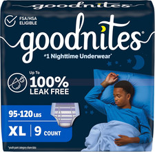 Goodnites Boys' Nighttime Bedwetting Underwear, Size Extra Large 95-120 lbs , 9