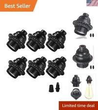 6 Pack E26 Phenolic Lamp Socket Replacement - Keyless Black Pendant Holder