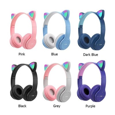 Kinder Kopfhörer Kabellos Bluetooth Headset LED Lichter Katzenohr Ohrhörer Kinder