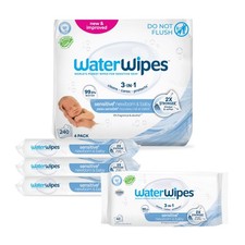 WaterWipes Sensitive Newborn  Baby Wipes, 3-In-1 Cleans, Cares, Protects, 99.9