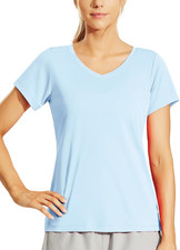 Women'S Quick Dry Short Sleeve T-Shirts V-Neck UPF 50 Tops Workout Athletic Fit