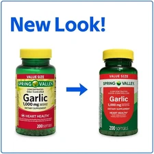 Spring Valley Odor-Controlled Garlic Softgels Value Size, 1,000 mg, 200 Count