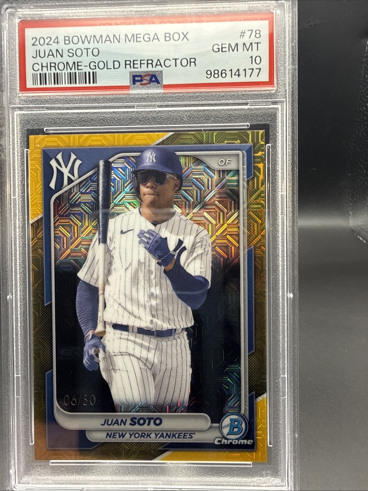 2024 Bowman Chrome Juan Soto Gold Mojo Refractor 6/50 PSA 10 Gem Mint Yankees