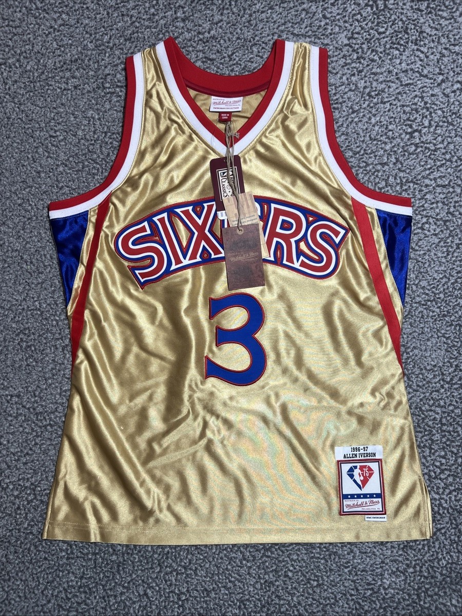 Sixers アイバーソンゲームシャツ Mitchell & Ness Mitchell & Ness 75th Anniversary Gold AIlen Iverson 76ers Swingman