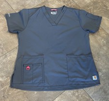 Carhartt Force Scrub Top, Ladies Large L Pewter Gray  Pink Stretch EUC Modern