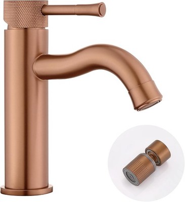 Rose Gold Bathroom Faucet, with Splash Sprayer Extender Aerator, Single Hole