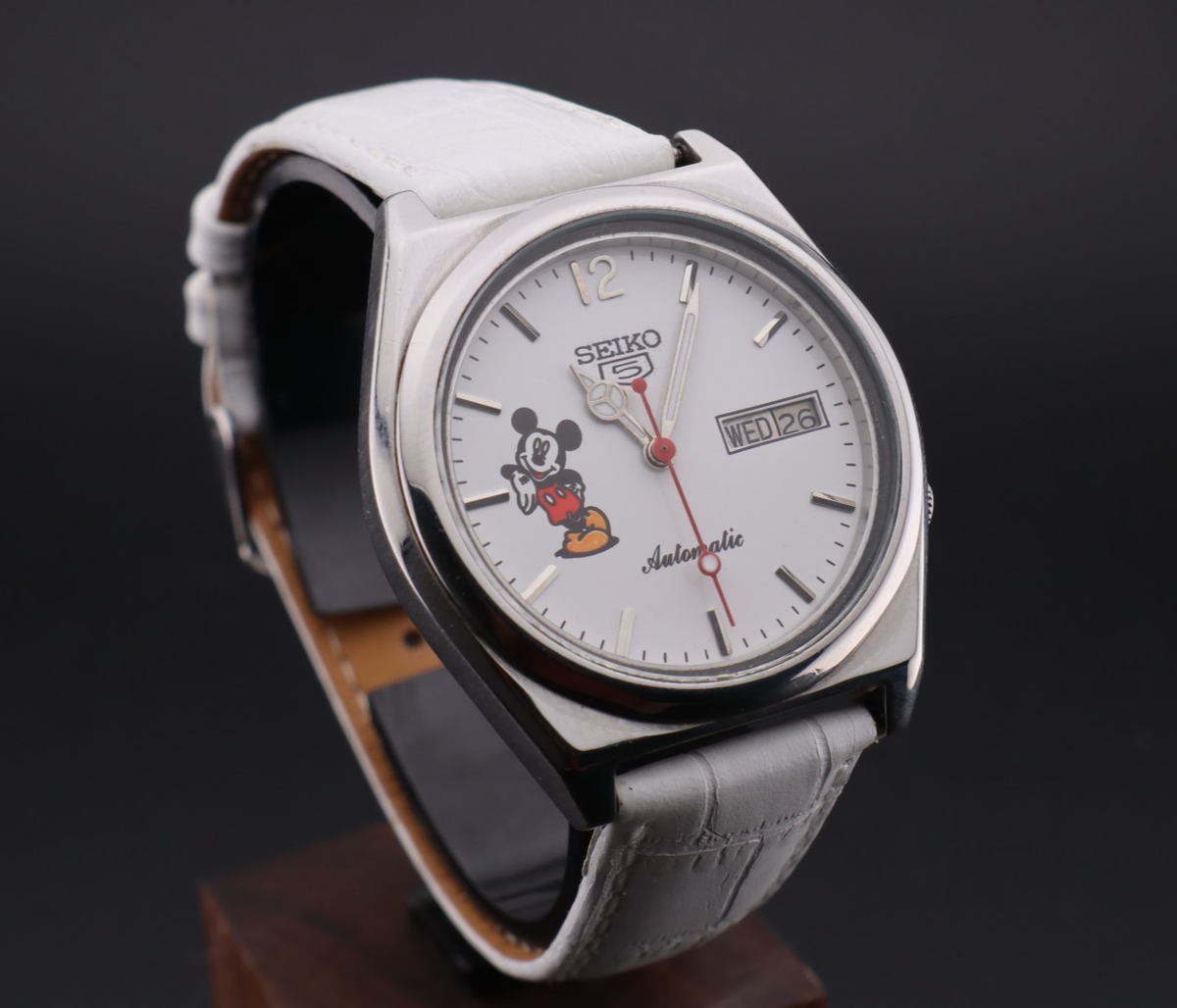mikiko Vintage Seiko 5 Mickey Mouse Automatic Men's Wrist Watch, Day/Date