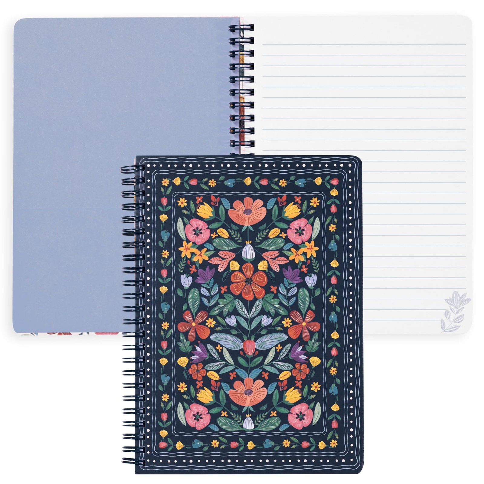 Steel Mill & Co Cute Mini Spiral Notebook, 8.25x6.25", Folk Floral Multi