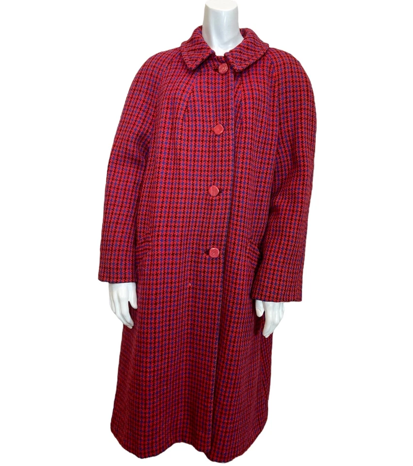 RARE Vintage 60’s HARRIS TWEED SCOTTISH WOOL COAT Jacket Mod Plaid Tartan Red - Image 3 of 4