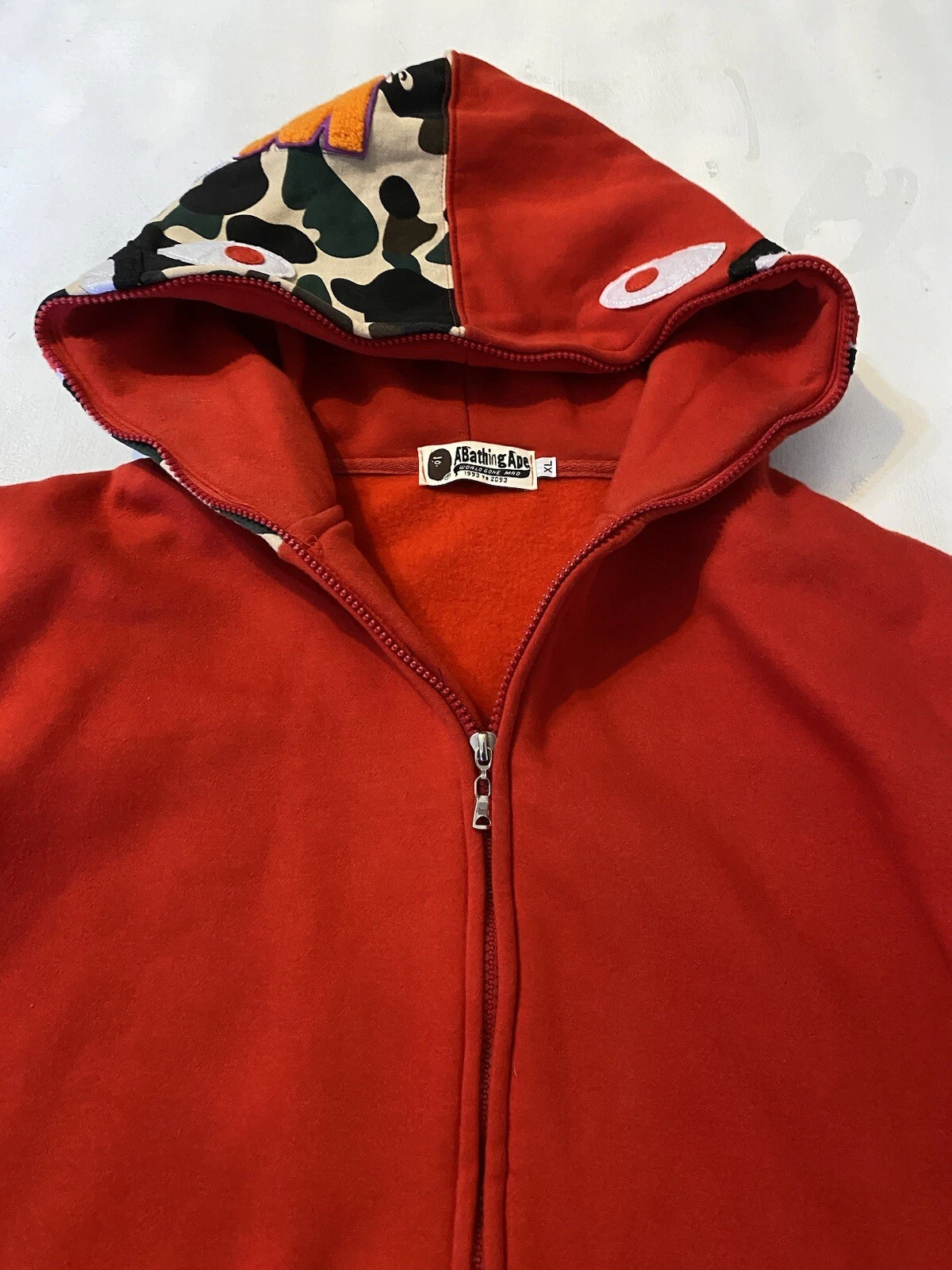 A BATHING APE (BAPE) Felpa con cappuccio uomo A Bathing Ape Shark full zip rossa taglia XL