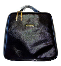 Lancome Paris Large Black Square Cosmetic Makeup Travel Bag TRAIN CASE