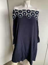 LOFT small navy blue off-the-shoulder 3/4 tie sleeve pullover mini tunic dress
