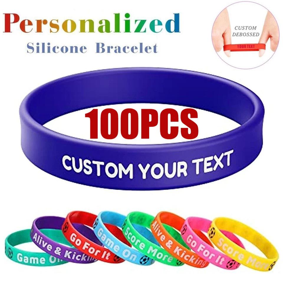 100x Custom Silicone Bracelets Wristbands Printed W/Company School Slogan Logo - Image 3 of 4