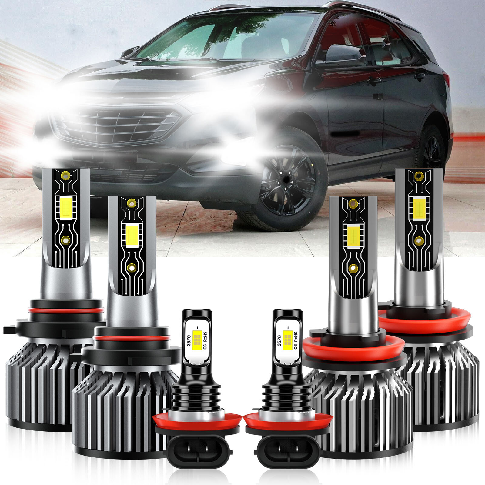 For Chevrolet Equinox 2010-2017 Combo LED Headlight High Lo Fog Light Bulb 6500K