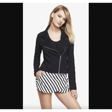 NWT Express Black Moto Motorcycle Knit Jacket Fitted Size Large Stretch $98