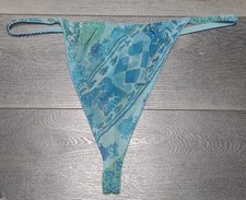 Vtg Thong Panty Plus Size 2X 18/20 W String Blue Floral Sparkle Semi Sheer