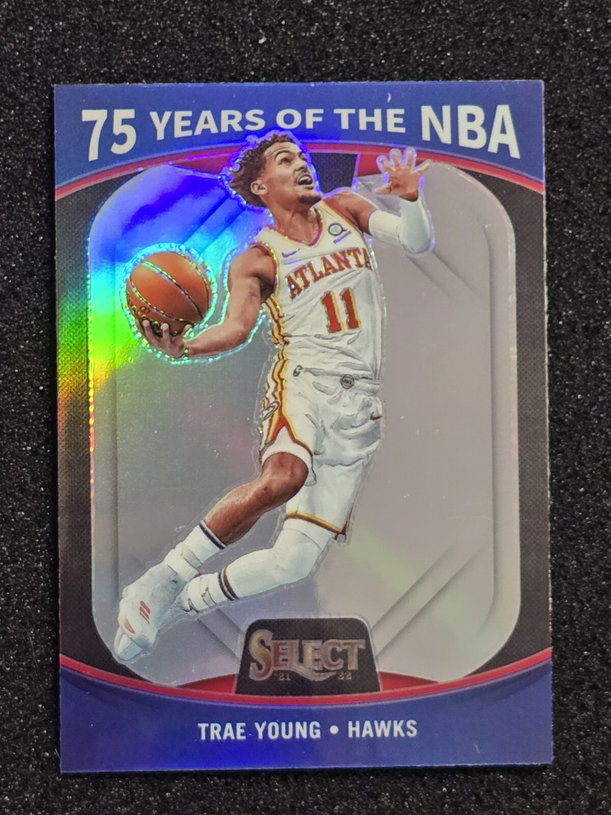 Trae Young 2021-22 Panini Select 75 Years Of The NBA Silver Prizm #53 Hawks