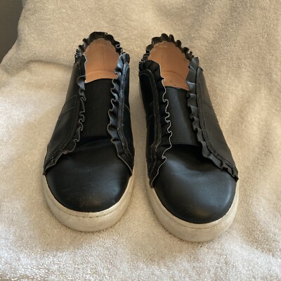 Kate Spade Black Leather  Lance  Ruffle Slip On Sneakers 9