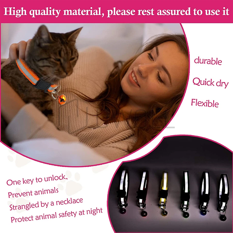 Reflective Nylon Collars With Bell For Cat kitten Small Dog Puppy Pet Adjustable - Image 2 of 4