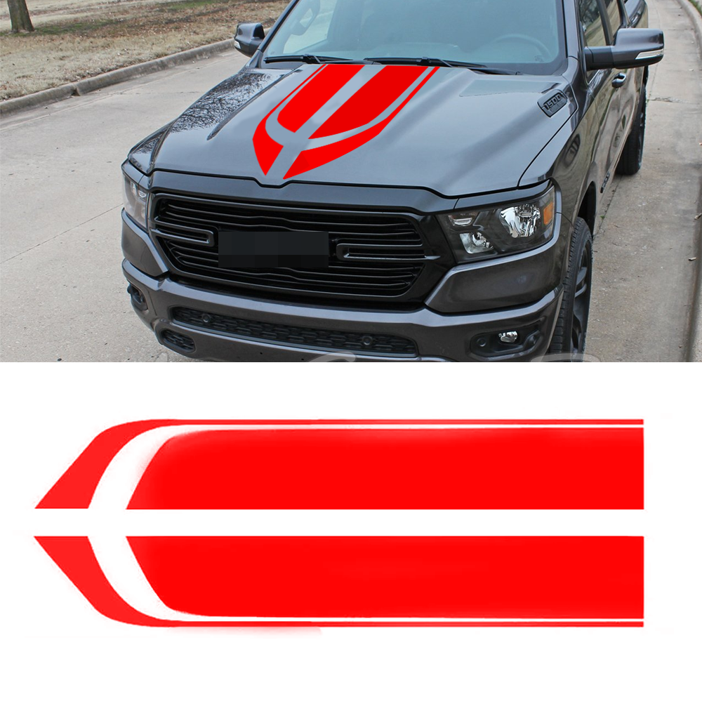 2X Racing Glossy Red Car Hood Decals Stripe Stickers for Ford F150 F250 F350