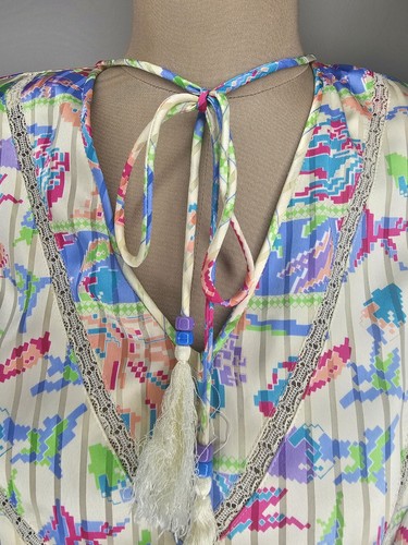 MOSAIC VINTAGE DRESS, POLY GEORGETTE, PLEATED GODETS, GORGEOUS PRINT SIZE M - Picture 6 of 15