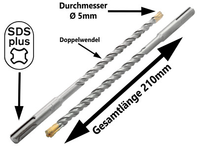 5 x SDS-PLUS Hammerbohrer Betonbohrer Ø 5 x 210 mm Quadro Stein Maurwerk Bohrer