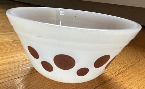 vtg Federal Glass Heat Proof brown polka dot milk fire king BOWL mixing nesting