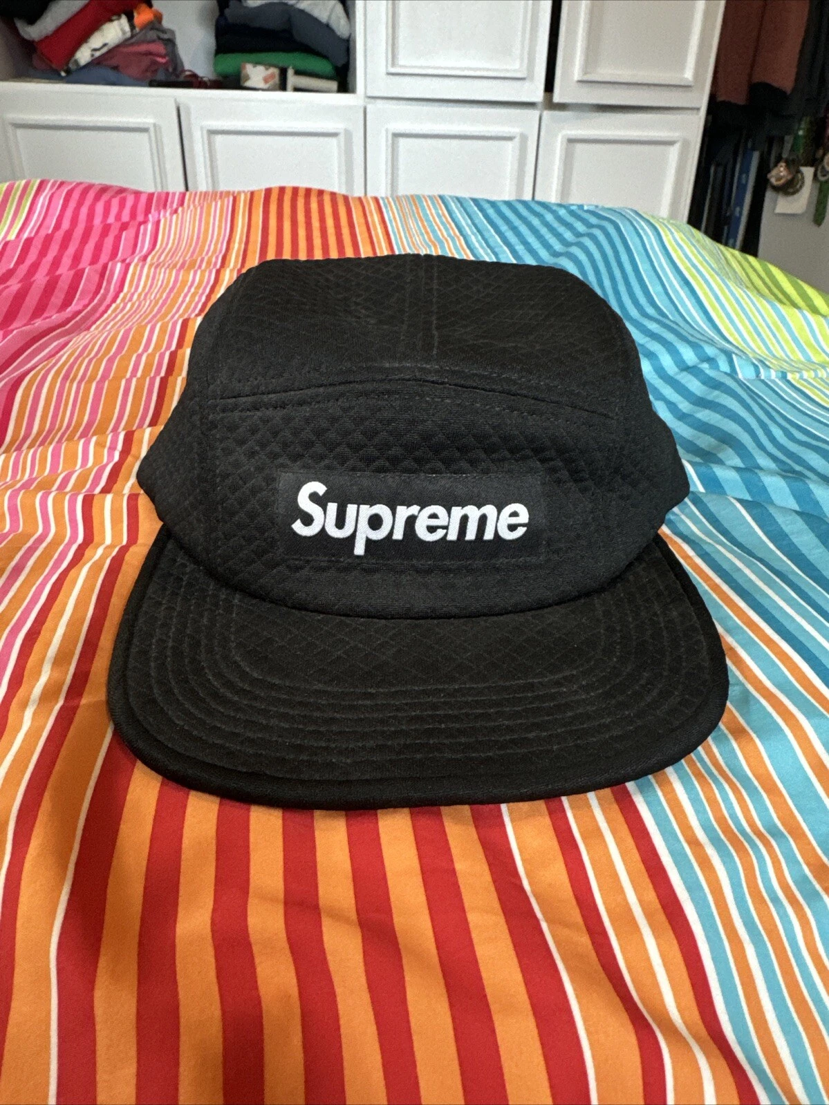 Casquette de camp Supreme 23AW noire micro matelassée