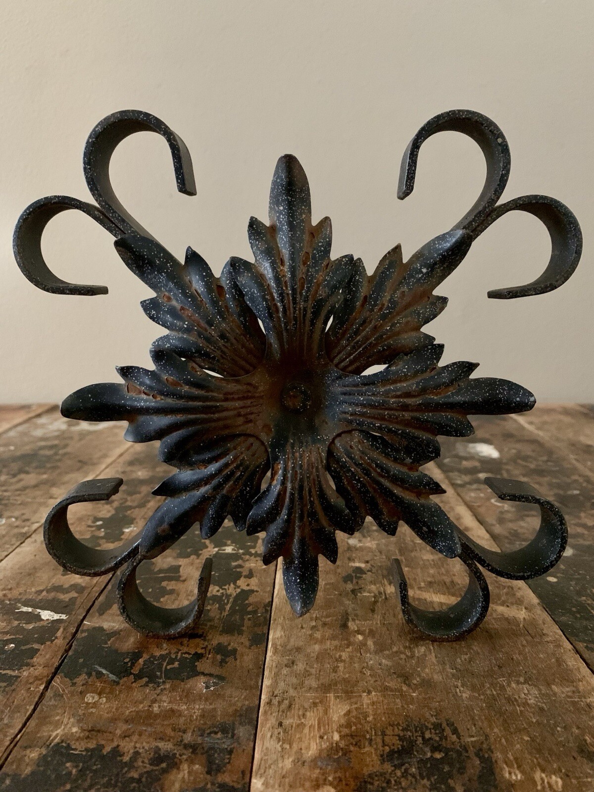 Vintage Rustic Heavy Wrought Iron Wall Hanger for Coats and Decor