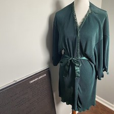 Vintage Women s Val Mode Green Pleated Lace Robe with Waist Tie