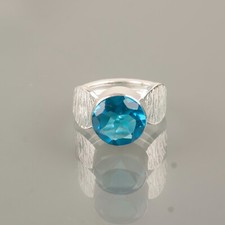 Handcrafted Natural Swiss Blue Topaz Gemstone 925 Sterling Silver Jewelry Ring