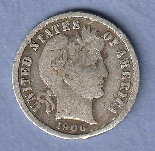 1906-P Barber Dime. Our Opinion is Good. Free Shipping.