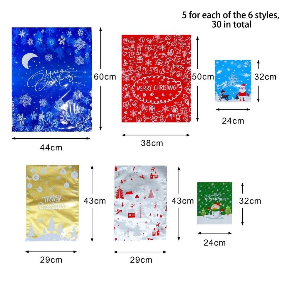30X Large Christmas Sacks Reusable Foil Drawstring Wrap Present Gifts
