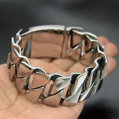 Men's Heavy Chunky Curb Chain Bracelet 316L Stainless Steel Cuban Wide Polished