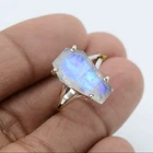 Rainbow Moonstone Coffin Ring Handmade Solid 925 Sterling Silver Gemstone Ring