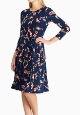 New Lauren Ralph Lauren Navy Floral 3/4 Sleeve Jewel Neck Knee Length Dress 2