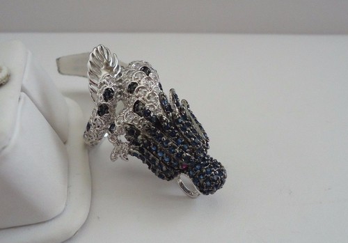 ANILLO DRAGÓN GRANDE 7,50 QUILATES DIAMANTES SIMULADOS DE LABORATORIO/RUBÍ/ZAFIRO PLATA DE LEY - Imagen 8 de 12