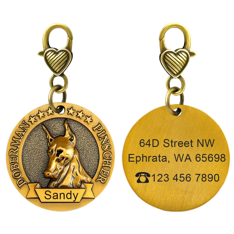 Dog Breeds Pet Tag Engraved Personalized Round Dog Tags Front and Back Engraving - Image 4 of 4