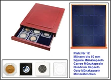 Look Wooden Coin Box 12x 50x50mm For SAFE Square Lindner Octo Carree Coin Capsules