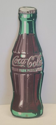 Vintage 1950's Coca-Cola Original Die-cut Bottle Tin advertising sign - 17''
