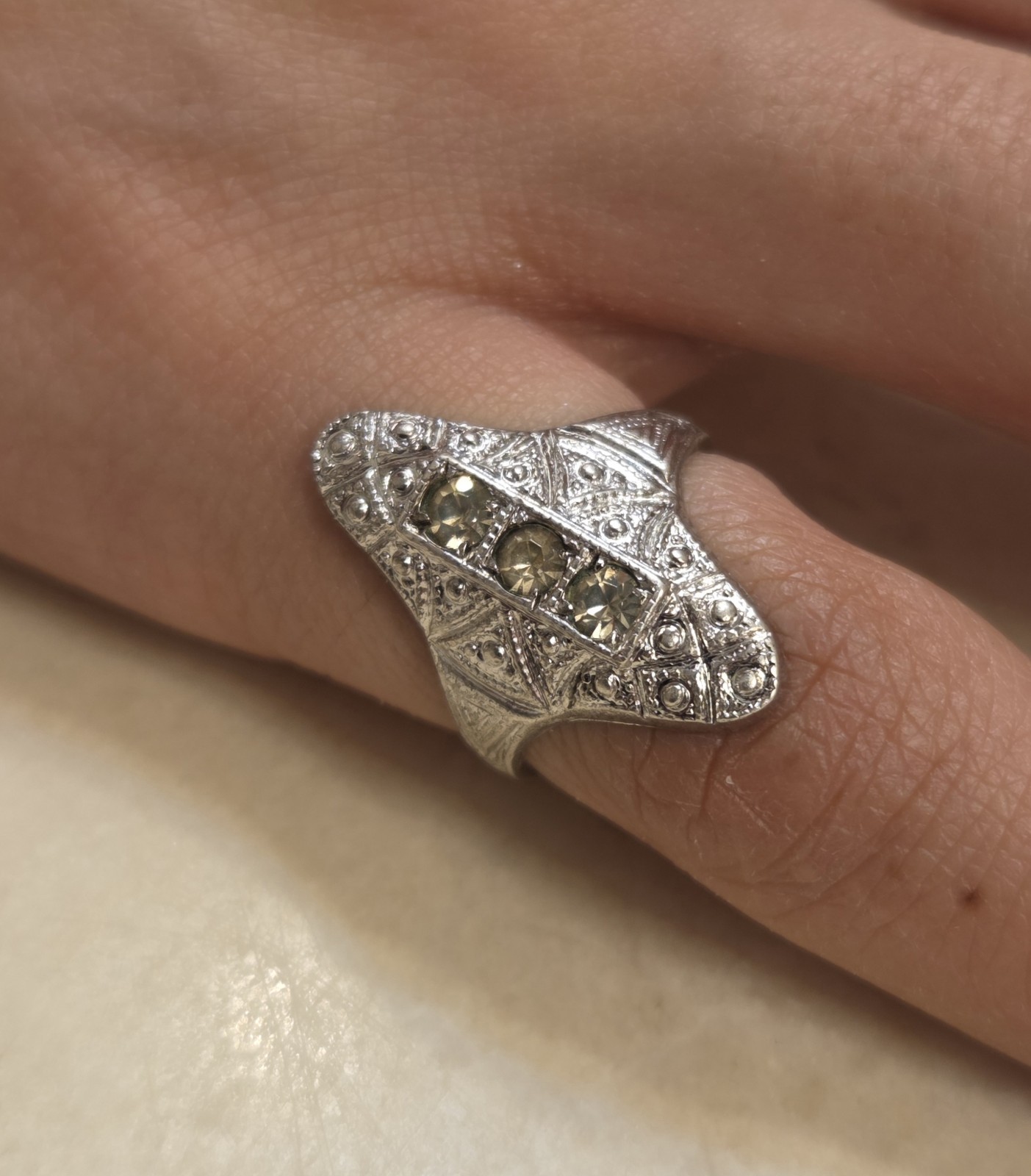 Art Deco Sterling Silver Statement Ring Size 4 - image 4