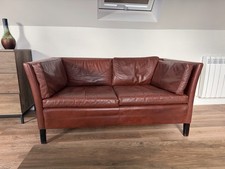 Two Seater Brown Leather Danish Mogensens Style Sofa